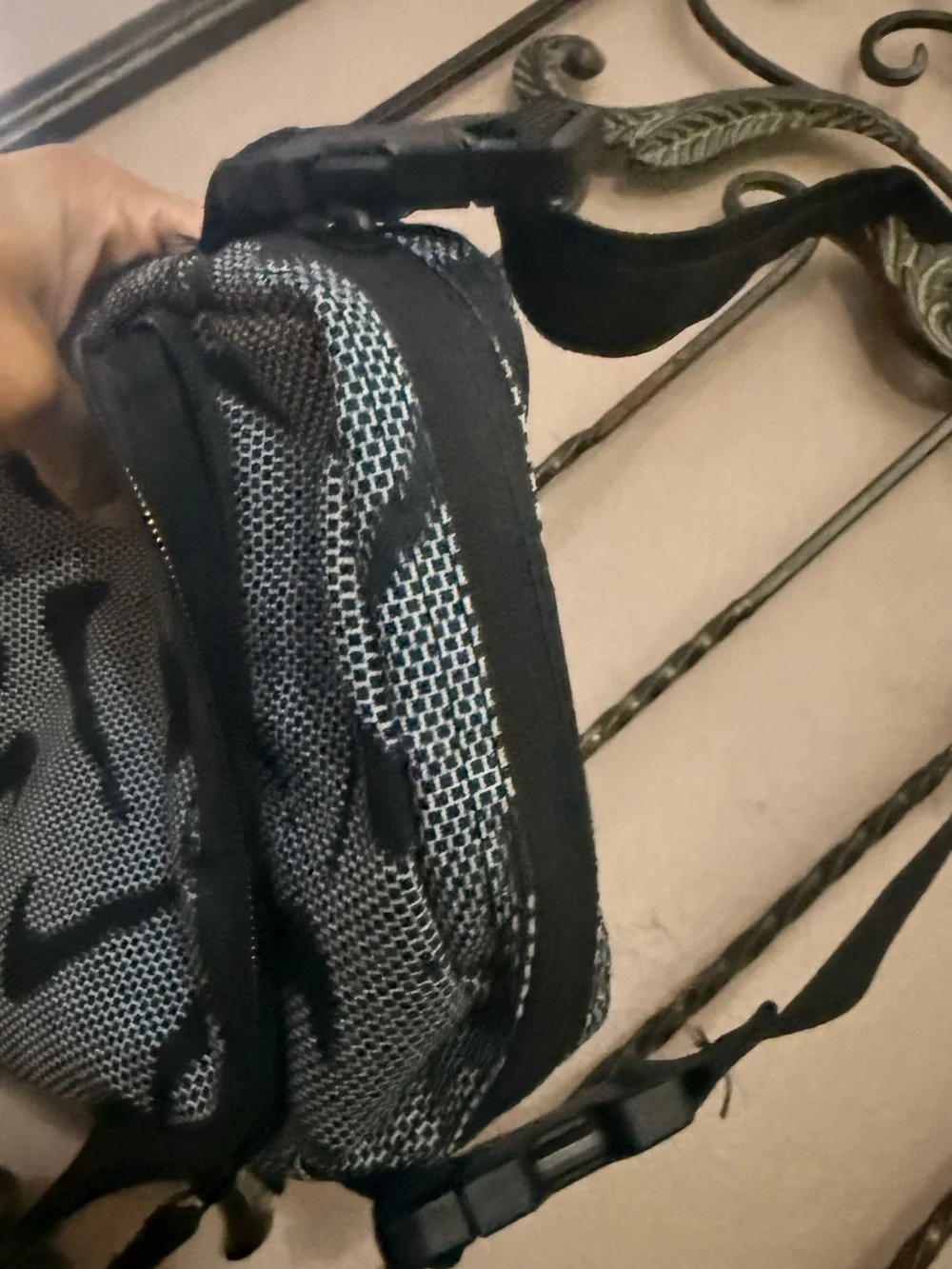 Nike Black and White Swoosh Pattern Crossbody Bag
